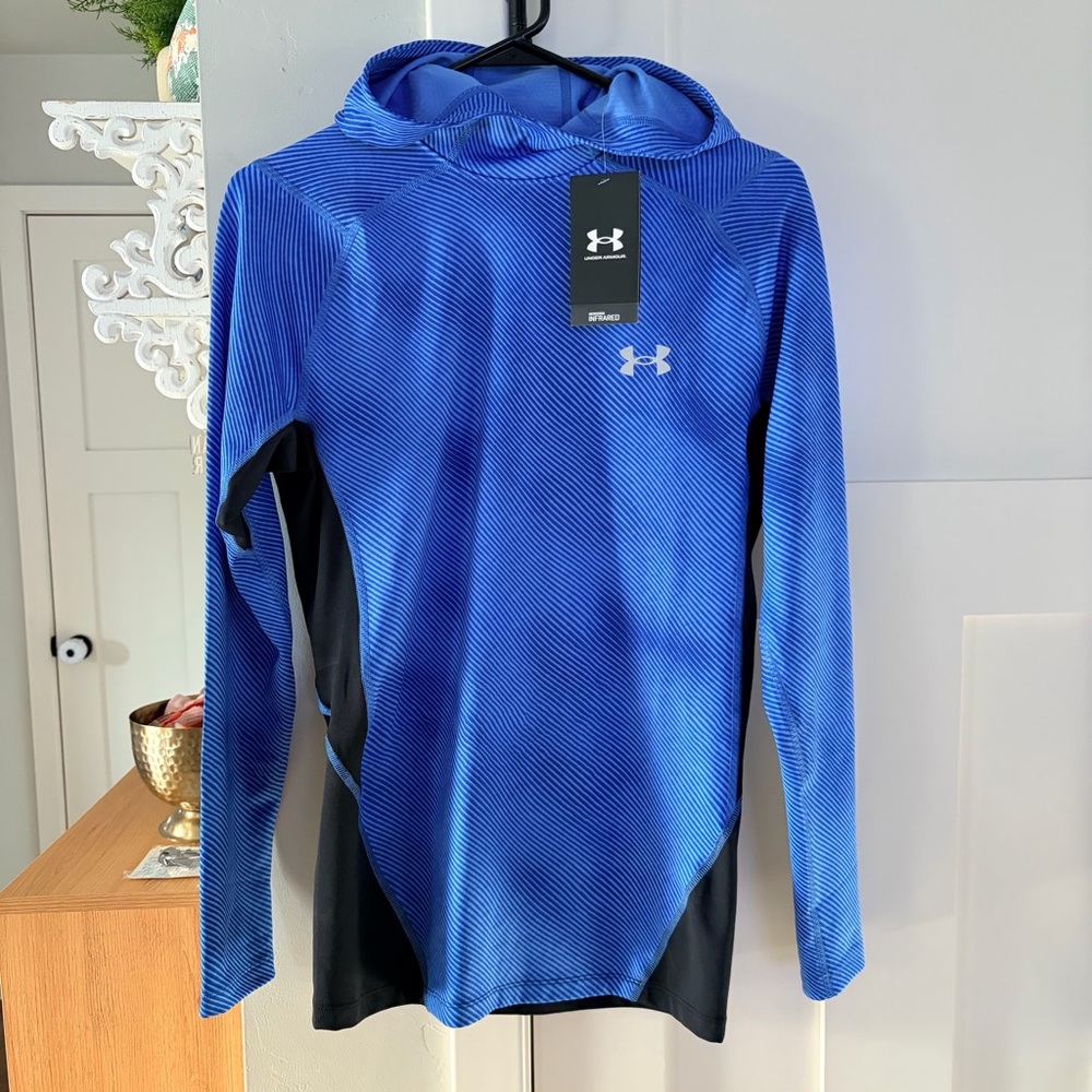 NWT Under Armour Men’s Infrared Hooded Compression Long Sleeve Large Blue Black